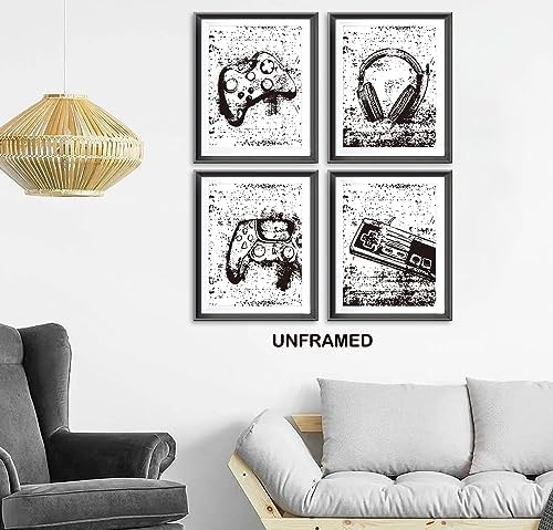 Retro Video Game Gaming Poster Prints for Home Boys Room Playroom Decor,Black And White Video Game Decorations Prints Wall Art Unframed 4pcs 8x10inches,Gift for Gamer Boys Gaming Love (12×16 inc) - Image 2