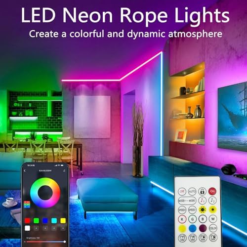 20Ft Neon Rope Lights,Flexible Led Rope Lights Control with App/Remote,Multiple Modes Rope Lights,IP65 Outdoor Waterproof,Music Sync Light Strip for Bedroom - Image 2