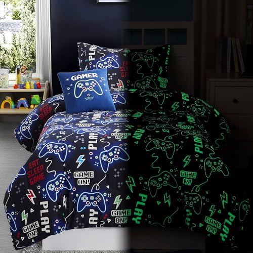 Twin Comforter Set for Boys-3 Pieces Gamers Glow in the Dark Bedding Sets - Image 2