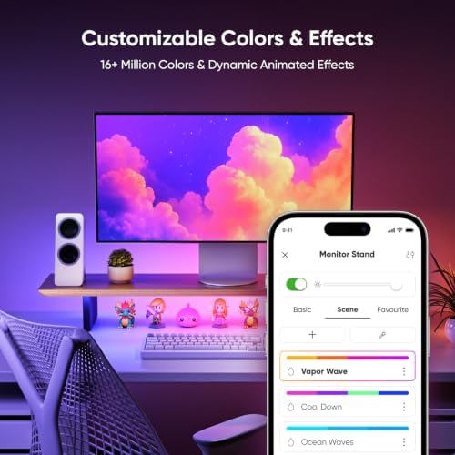 Nanoleaf Smart Monitor Stand, Wood Riser, RGB LED Task & Ambient Light - Image 3