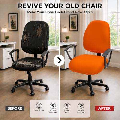 DIVA EN CAMINO DEC Stretchable Desk Office Chair Seat Covers - Universal Stretch Computer Chair Slipcover - Washable Rotating Backrest Coverings & Cushion Protectors for Dogs, Cats, Pets, Orange - Image 2