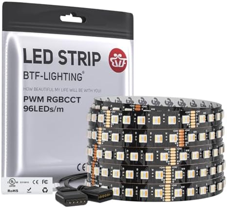 BTF-LIGHTING RGBCCT LED Strip UL Listed 16.4ft 96LED/m 300LED DC24V IP30 by BTF-LIGHTING