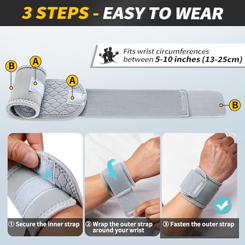 CAMBIVO 2 Pack Wrist Brace for Carpal Tunnel with wraps, Gray | Wrist Support, Adjustable Wrist Wraps for Weightlifting, Tendonitis, Pain Relief, Sleeping, Night, Gym, Neoprene, Both Hands - Image 5
