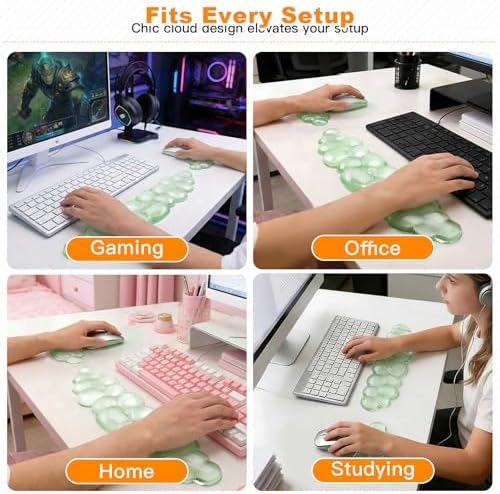 Cloud Keyboard and Mouse Wrist Rest Set, Clear Gel Keyboard Mouse Wrist Rest Support Pad for Typing Pain Relief, Cute Aesthetic Desk Decor Accessory for Home Office Dorm (Green) - Image 5