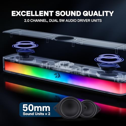 Redragon GS515 RGB Desktop Soundbar, 2.0 Stereo Enhanced Sound, BT 5.3 - Image 2