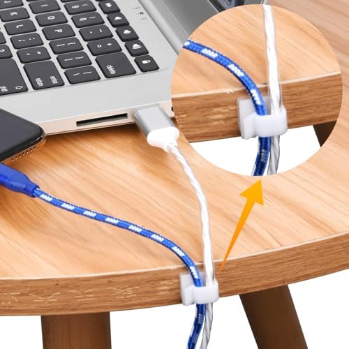 SOULWIT 50 Pcs Self Adhesive Cable Management Clips, Cable Organizers Sticky Wire Clips Cord Holder for TV PC Laptop Ethernet Cable Desktop Home Office (White) - Image 6