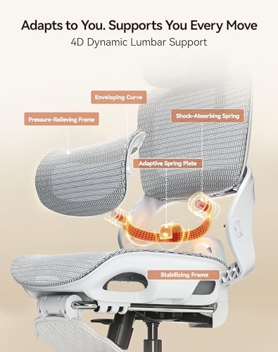 SIHOO B100 Office Chair, Comfy Ergonomic Office Chair, High Back Computer Chair with Adaptive Lumbar Support & wide Headrest, Flip-up Armrests, Swivel Desk Chair for Long Hours, WITHOUT Footrest, Grey - Image 5