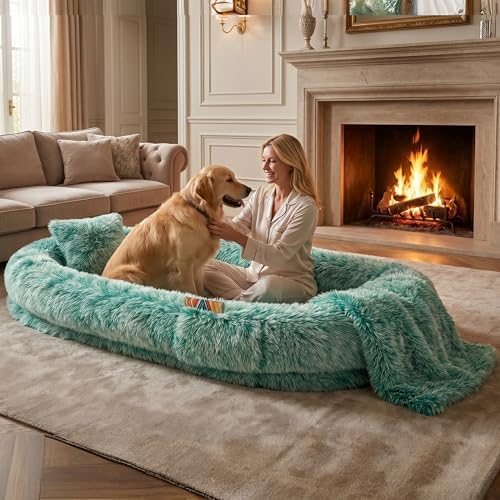 Human Dog Bed, Oversized Plush Lounger Bed with Plump Pillow and Blanket - Image 6