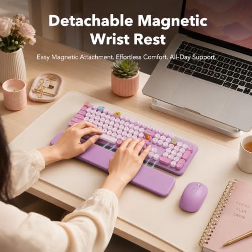 Wireless Keyboard and Mouse, Round Keycaps, Magnetic Wrist Rest, Lilac - Image 2