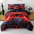 JQinHome Full Size Gaming Bedding Set 6-Piece Comforter for Boys Teens - 3D Video Game Print Bed in a Bag with Sheets, Red Cool Black Design (Full) by JQinHome