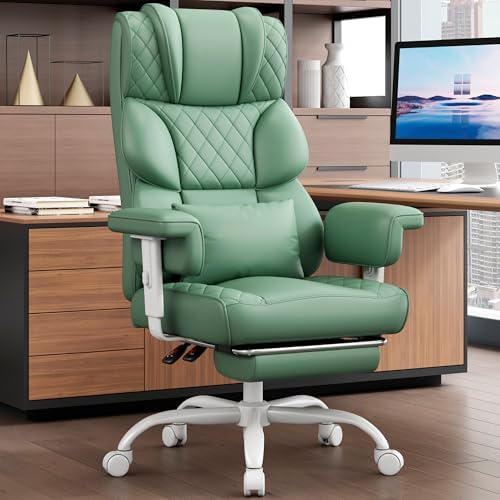 Vonesse Office Chair, Desk Chair with Soft Adjustable Armrests, Ergonomic High Back Gaming Chair with Lumbar Support, Executive Computer Chairs with Footrest (PU Leather, Green) by Vonesse