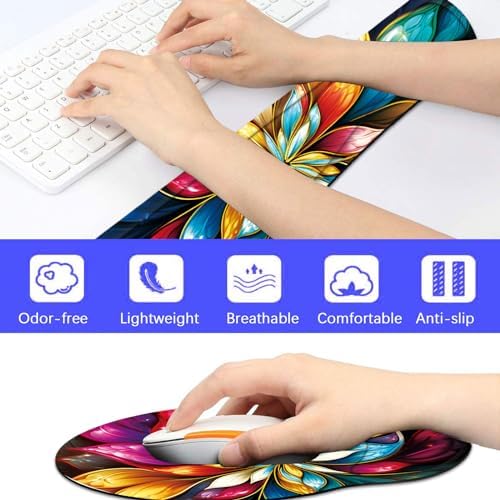 Keyboard Wrist Rest and Mouse Pad Wrist Support Set with Coaster,Ergonomic Mouse Pad,Comfortable for Easy Typing, Pain Relief,Memory Foam Keyboard Pad Set for Laptop Mac,Blue Fractal Flower - Image 6