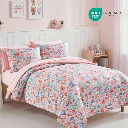 Twin Comforter Set for Girls - 5 Pieces Pastel Floral Twin Bedding Sets - Image 2