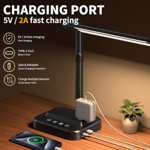 SIBRILLE LED Desk Lamp, Ultra Wide Computer Light, Dimmable Desk Light with USB Fast Charging, Adjustable Foldable Eye Caring Office Desk Lamp for Monitor Work Gaming Home Study - Image 2