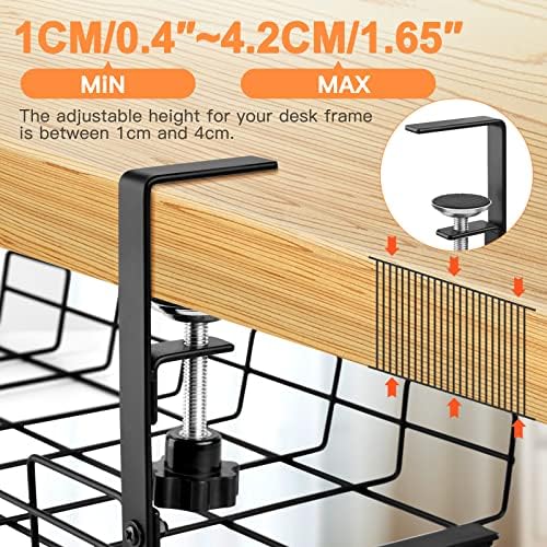 NoDrill 2 Pack 15.7" Under Desk Cable Management Tray, Sturdy Metal Cord Organizer for Office & Home Standing Desk - Image 3
