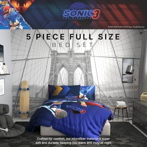 Franco Sonic The Hedgehog 3 Movie Kids Bedding Super Soft Comforter and Sheet Set, 5 Piece Full Size, (Officially Licensed Product) - Image 4