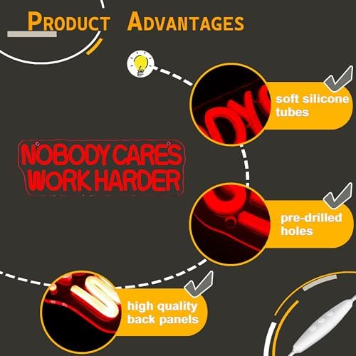 Allball Nobody Cares Work Harder Neon Sign, Motivational Neon Light USB Powered Lnspirational LED Neon Light Wall Art, for Office Study Room Or Gym Teen Bedroom Modern Decor(15.7 * 5.1 In) - Image 5