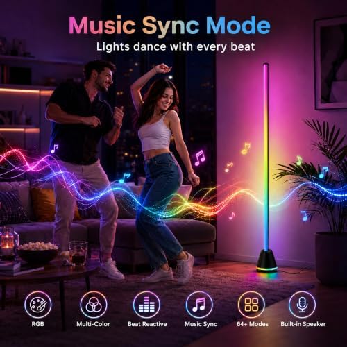 RGB Corner Floor Lamp with Speaker, App & Remote Control, Music Sync - Image 2
