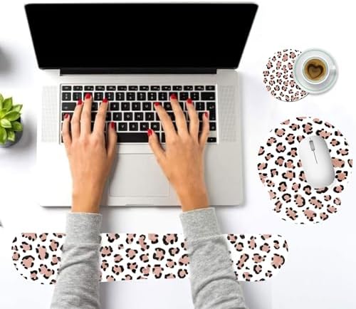 Keyboard Wrist Rest and Mouse Pad Wrist Support Set with Coasters,Ergonomic Gaming Mousepad for Home Office Working Studying Easy Typing & Pain Relief,Leopard Print - Image 6