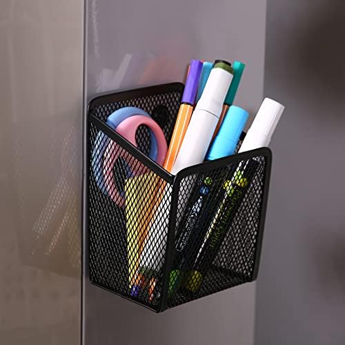 Large Magnetic Pen Holder, Magnetic Basket 4 Strong Magnet Pencil Holders Locker Accessories for Refrigerator Whiteboard Black(3.7x2.7x5 In) - Image 6