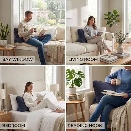 Pat. Pend. Corduroy Wedge Pillow with Lumbar Support, Triangle Cushion for Sofa, Couch, Bed or Recliner, Reading Pillow for Sitting & Relaxing, Navy Blue - Image 6