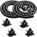 Black Computer Cable Management Wire Cover Electrical Cord Hider Solutions 2 PCS, VIWIEU Tangle Sprial Cable Tube with 4 Adhesive Cable Clips for TV Laptop Floor Home & Office by VIWIEU