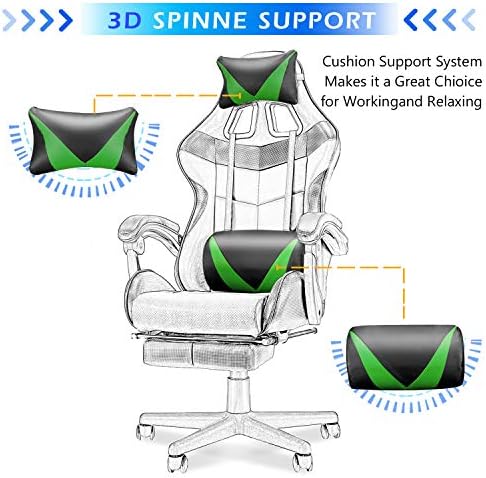 Soontrans Gaming Chair Green,Racing Gaming Chair with Footrest,Ergonomic Computer Gamer Chair,Game Chair with Adjustable Headrest and Lumbar Support - Image 4