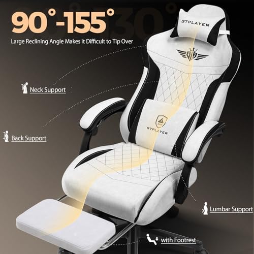 GTPLAYER Gaming Chair with Footrest, Big and Tall Game Chair High Back Computer Office Chair with Lumbar Support for Adults, Ergonomic Swivel Games Chair with Cushion Gaming, Fabric Grey - Image 5