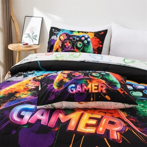 NTBED Game Console Comforter Set for Boys Girls Kids Tie Dye Gaming Lightweight Microfiber Gamer Bedding Sets (Multi, Full) - Image 4