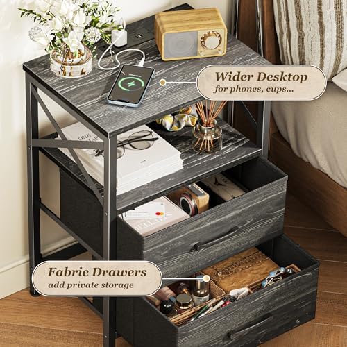 Huuger Nightstand Set of 2 with Charging Station, USB-C Port, End Tables - Image 5