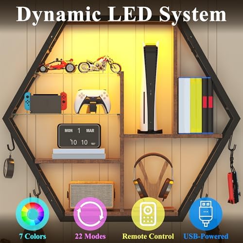kepptory 39 inch Large Gaming Floating Shelves with LED Lights - Image 4