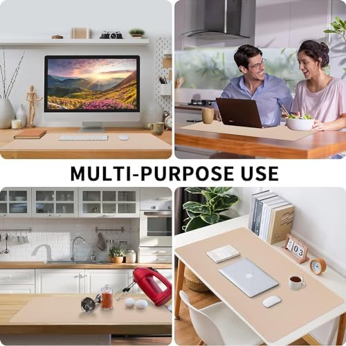Bloss Leather Desk Mat, Mouse Pad, Waterproof Small Desk Pad, Desk Matt for Desktop, Non-Slip Desk Pad Mat for Office Work/Home - Beige (27.6 x 13.8 Inches) - Image 3