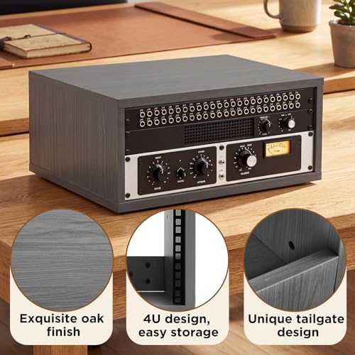 AceOrbit 4U Wooden Studio Rack for Pro Audio Gear 4u Audio Rack Case in Oak Finish Compact Efficient Desktop Storage Protect Equipment Studio Control Home Room Use(Gray) - Image 4