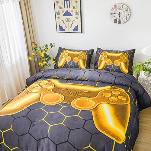 NTBED Game Console Comforter Set for Boys Girls Kids Geometric Lightweight Microfiber Bedding Sets (Gold, Full) - Image 2