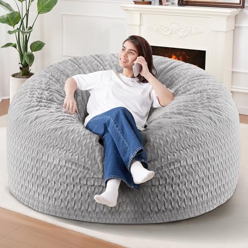 5FT Bean Bag Chair,Giant Bean Bag Chairs for Adults,Big Bean Bags with Memory Foam Filled, Large Beanbag Chairs with Chevron Plush Cover-Light Grey by HABUTWAYMakeYourLifeComfortable
