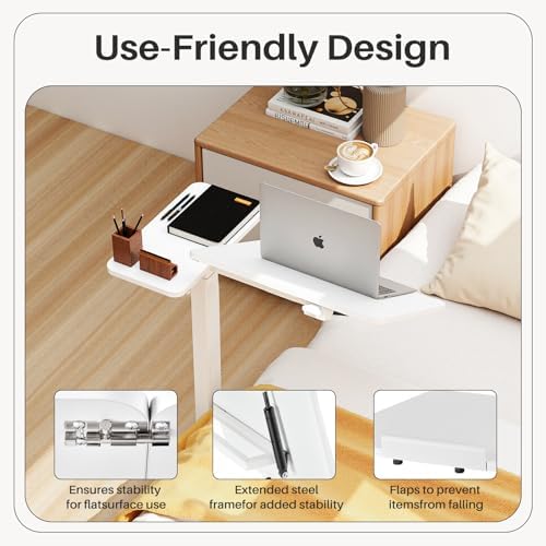 Simple Deluxe Overbed Bedside Table with Hidden Casters, Height Adjustable Desk with Tilting Top, Mobile Rolling Laptop Desk, Standing Rolling Desk Hospital Home Use, White - Image 5