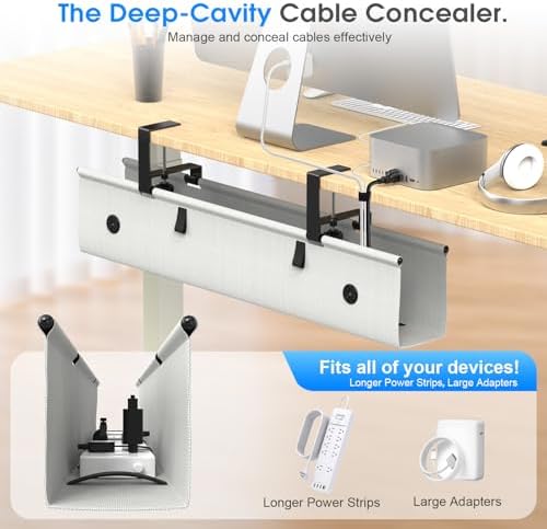 Under Desk Cable Management Tray, 30-inch No-Drill Cord Organizer with Anti-Sag Reinforced Base, Fabric Wire Management Hider for Standing Desk, Office & Gaming Accessories - Grey - Image 3