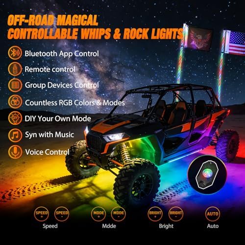 Nilight RGB LED Whip Light 2PCS 4FT with 4 Rock Lights Combo - Image 2