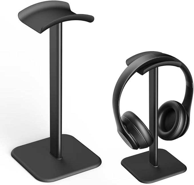 Headphone Stand for Desk - Headset Stand Headphone Holder (Black) | with Aluminum Hanger and Plastic Headrest, headphone holder for AirPods Max, Sony, Bose, Beats and More by Unknown