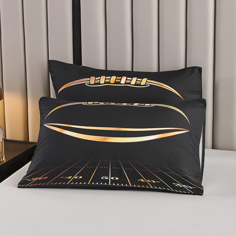 Boys Comforter Set, Twin Size, Football Themed, 3 PCS Including 1 Comforter & 2 Pillowcases, All Season Use, Black and Gold - Image 5