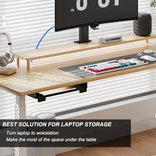 20 Inch Under Desk Mounted Sliding Loptop Drawer, Desktop Extension Pull-Out Laptop Tray for Office Desk, Extra Storage Organizer for Sit Stand Workstation - Image 4