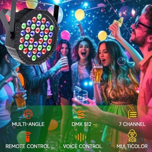 Strobe 36 DJ LED Par Light,RGB Party Lights with Sound Activated Remote DMX Control DJ Dance Uplighting for Christmas Halloween Wedding Party Disco Club Stage Bar Lighting (4 Packs) - Image 6