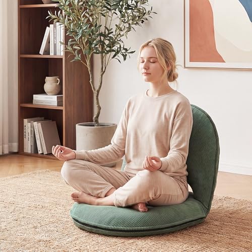 Xuhal Floor Chair with Back Support Adjustable 5 Foldable Position Floor Seat Thick Padded Tatami Seat Flexible Bleacher Recliner for Living Room Beach Bedroom Adults Meditation Reading Gaming(Green) - Image 3