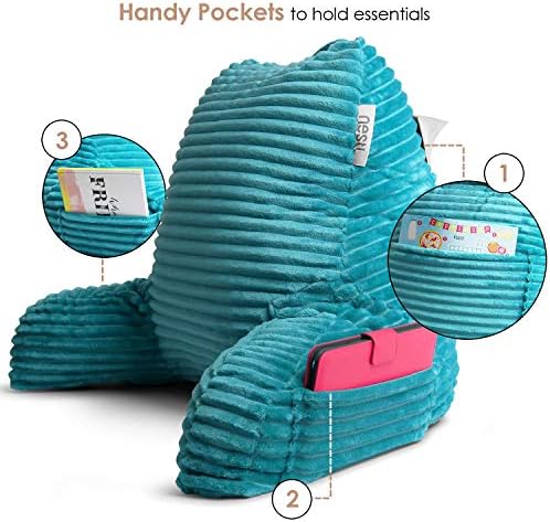 Nestl Teal Reading Pillow with Bed Desk for Laptop and Writing, Luxe Cut Plush Back Pillow for Sitting Up, Back and Arms Adjustable Support for Adult and Teens, Foldable Lap Desk for Bed 22x14” - Image 7