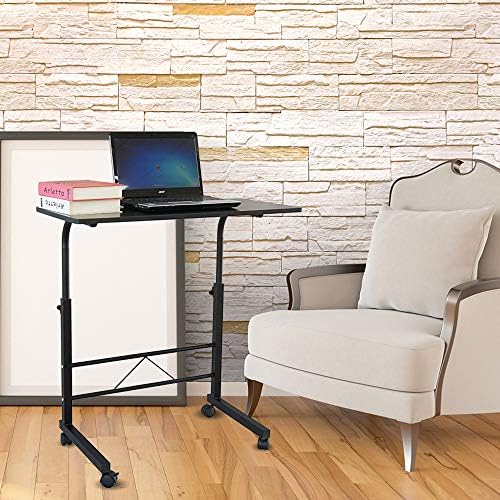 TV Tray Bed Side Table, Portable Rolling Desk Hospital Bed Laptop Table, Small Standing Desk with Wheels Adjustable Height for Sofa, Bedside, Tablet Use, Secure Non Tilt, 31.5" W, Black - Image 2