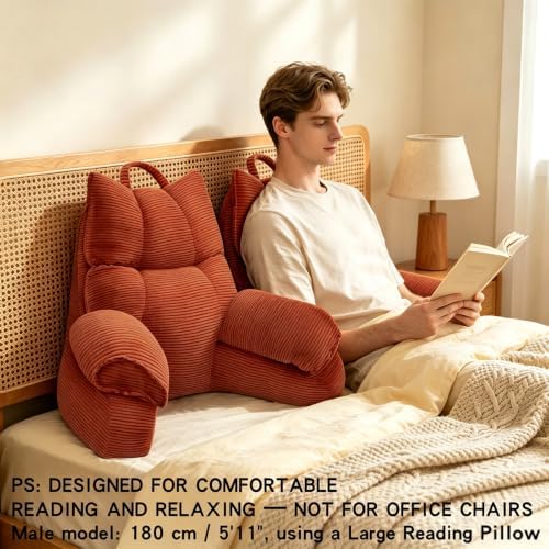 Reading Pillow for Bed with Arms, Back Support, Memory Foam（Bright Orange） - Image 4