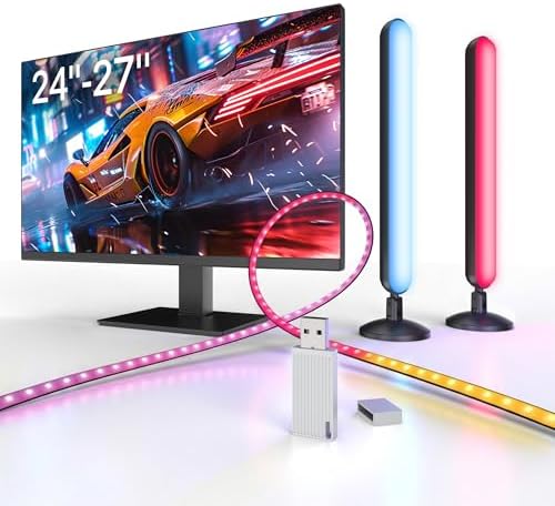 Calefo RGBCW PC Gaming Ambient Lighting Kit for 24-27 Inch, USB Sync Dongle, Bar Light & Monitor Backlight, Color Sync for Games, Movies, Music,Plug and Play,Windows 10/11 & Mac Compatible. by Unknown