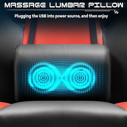 Gaming Chair for Adults, Video Game Chair with Footrest, Big and Tall Gaming Chair Heavy Duty Computer Chair with Massage Lumbar, Ergonomic Adjustable Height and 360° Swivel Seat, PU Leather, Red - Image 5
