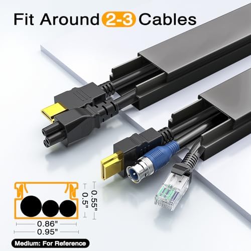 Cable Hider, 157in Delamu Cord Hider Wall for Wall Mounted TV, Wire Hider Kit, Paintable Cable Concealer Raceway Management for Home & Office, 10XL15.7 W0.95 H0.55in, Black (Pack of 2) - Image 4