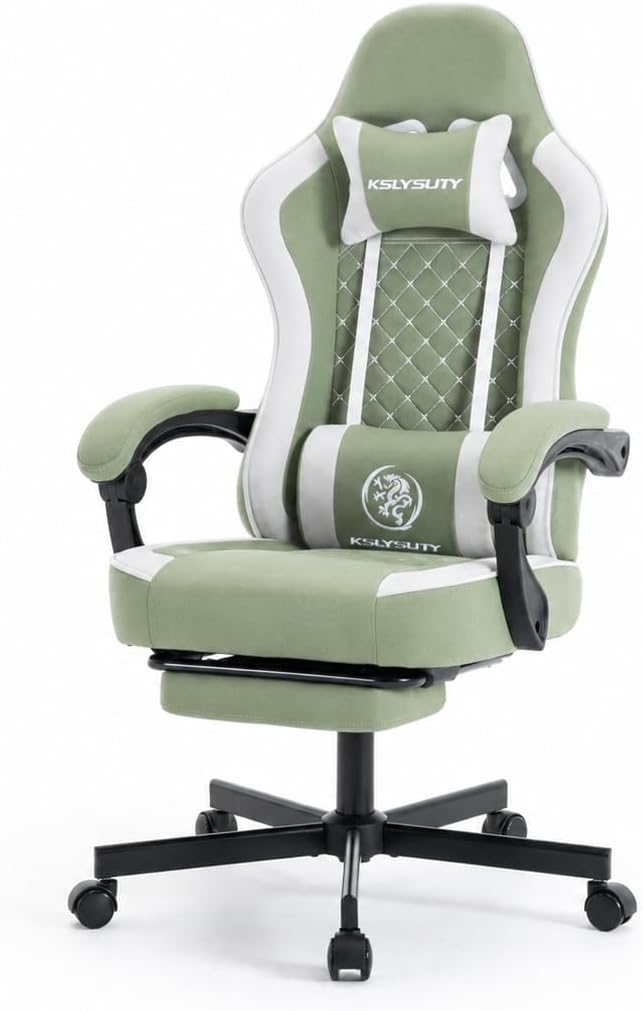 Office Desk Computer Gaming Chair for Adults, Ergonomic High Back Gamer Chair with Massage and Pocket Spring Cushion, Swivel Comfy Video Game Chairs with Footrest and Lumbar Support (Green White) by Wismestr